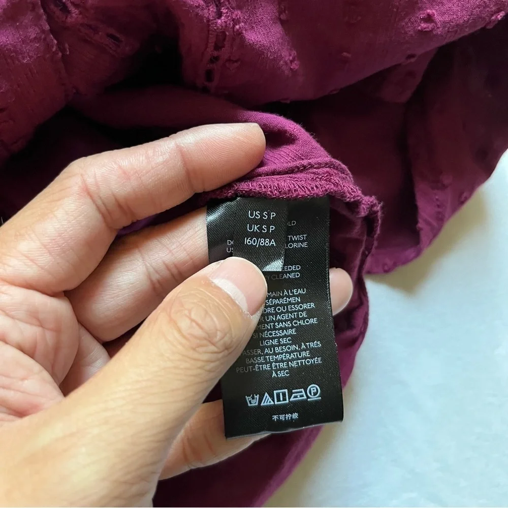 Pilcro and the Letterpress magenta purple Swiss dot batwing short sleeve blouse - Picture 6 of 7